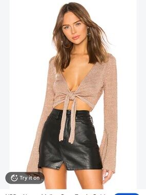 Women's Forever 21 Gold Metallic Tie-Front Cardigan Size L
